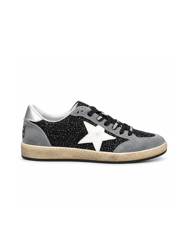 golden goose ball star in glitter with leather star and metallic leather heel tab